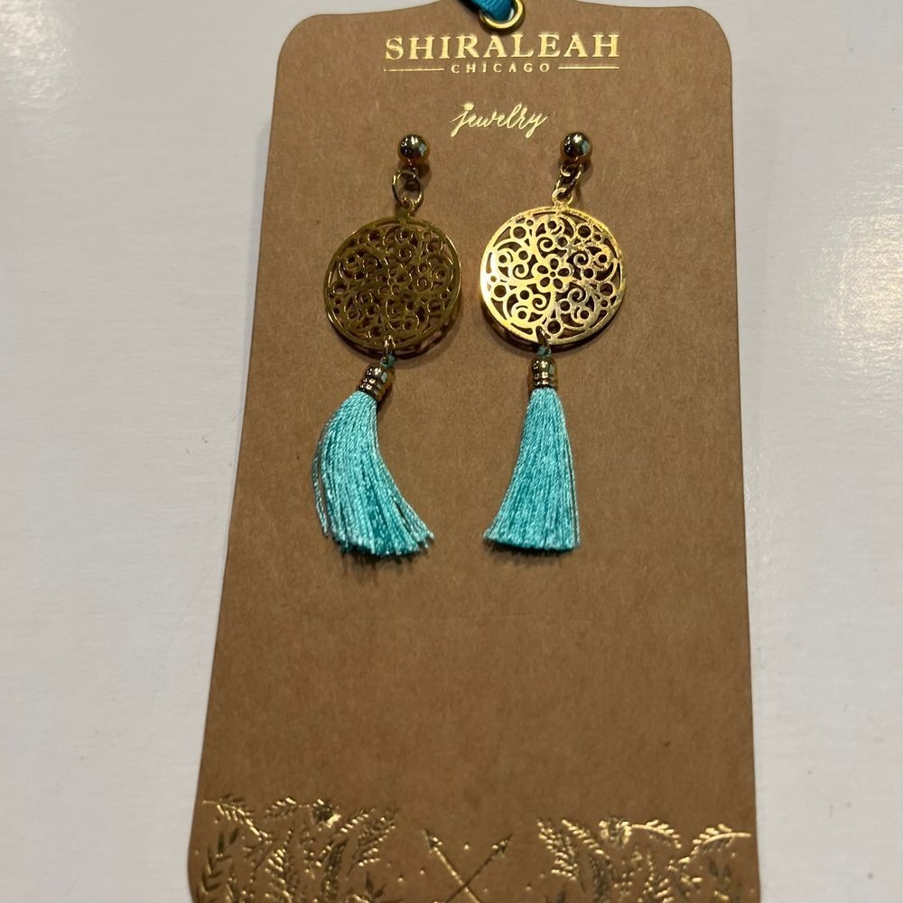 Shiraleah Tassel Earrings Womens OS Gold Turquoise NEW Filigree Drop Boho
